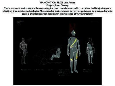 NANOVATION PRIZE Laila Aukee Project: SmartDummy The invention is a microencapsulation coating for crash test dummies, which can show bodily injuries more effectively than existing technologies. Microcapsules, that are t