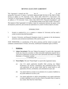 REVENUE ALLOCATION AGREEMENT This Agreement is entered into this _______ day of ________________, 20 _____, by and among the University of Akron, a university organized under the laws of the State of Ohio, having an addr