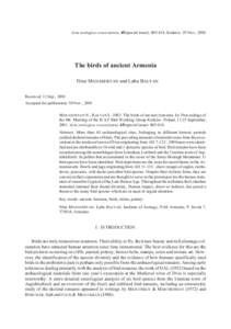 Acta zoologica cracoviensia, 45(special issue): , Kraków, 29 Nov., 2002  The birds of ancient Armenia Nina MANASERYAN and Luba BALYAN Received: 11 Sep., 2001 Accepted for publication: 30 Nov., 2001