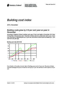 Prices and Costs[removed]Building cost index 2013, November  Building costs grew by 0.9 per cent year-on-year in