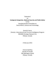 Statement on Immigrant Integration, National Security and Public Safety to the Standing Senate Committee on Social Affairs, Science and Technology
