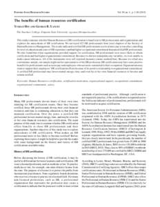 EMPORIA STATE RESEARCH STUDIES  Vol. 50, no. 1, pThe benefits of human resources certification YUSHAN HSU AND GEORGE B. YANCEY