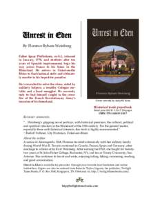 Unrest in Eden By Florence Byham Weinberg Father Ignaz Pfefferkorn, ex-S.J., released in January, 1778, and destitute after ten years of Spanish imprisonment, begs his way across France to his home in the