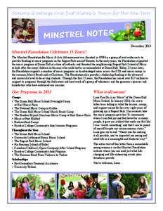 Seasons Greetings and Best Wishes & Peace for the New Year  MINSTREL NOTES December[removed]Minstrel Foundation Celebrates 15 Years!!