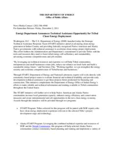 THE DEPARTMENT OF ENERGY Office of Public Affairs News Media Contact: (For Immediate Release: Friday, December 2, 2011  