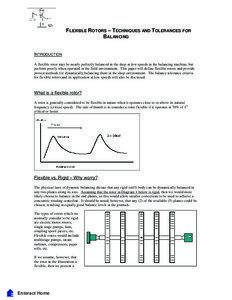 FLEXIBLE ROTORS – TECHNIQUES AND TOLERANCES FOR BALANCING INTRODUCTION