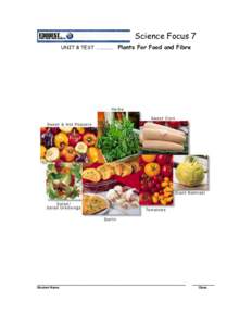 Science Focus 7 UNIT B TEST …………… Plants For Food and Fibre  ______________________________________________________