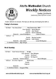 Altofts Methodist Church  Weekly Notices Sunday 23rd March  Lectionary (Year A)Third in Lent