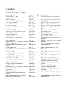 Project Index Alphabetical by Program Participant Participant/Society Section