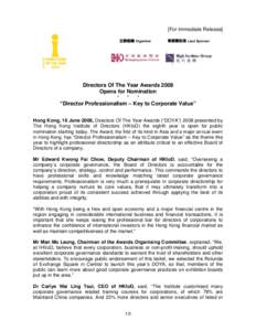 [For Immediate Release] 主辦組織 Organiser 牽頭贊助商 Lead Sponsor  Directors Of The Year Awards 2008