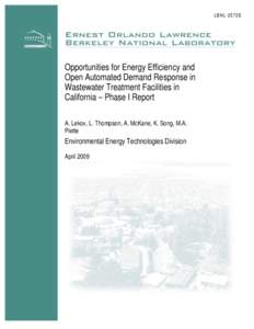 Opportunities for Energy Efficiency and Open Automated Demand Response in Wastewater Treatment Facilities in California – Phase I Report