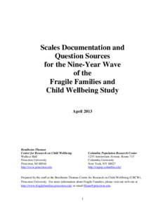 Scales Documentation and Question Sources for the Nine-Year Wave of the Fragile Families and Child Wellbeing Study