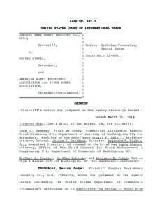 Slip Op[removed]UNITED STATES COURT OF INTERNATIONAL TRADE DONGTAI PEAK HONEY INDUSTRY CO., : LTD., : :