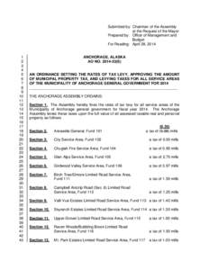 Submitted by: Chairman of the Assembly at the Request of the Mayor Prepared by: Office of Management and Budget For Reading: April 28, 2014