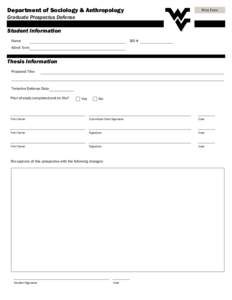 Department of Sociology & Anthropology  Print Form Graduate Prospectus Defense