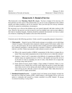 CIS 331 Introduction to Networks & Security February 27, 2014 Homework 3: Denial of Service