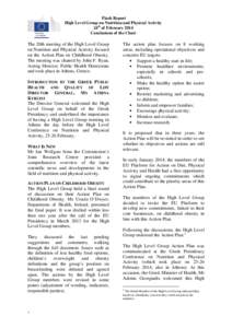 Flash Report High Level Group on Nutrition and Physical Activity 24th of February 2014 Conclusions of the Chair  The 20th meeting of the High Level Group