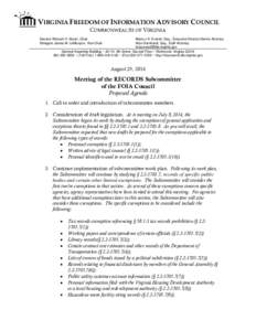 VIRGINIA FREEDOM OF INFORMATION ADVISORY COUNCIL COMMONWEALTH OF VIRGINIA Senator Richard H. Stuart, Chair Delegate James M. LeMunyon, Vice Chair  Maria J.K. Everett, Esq., Executive Director/Senior Attorney