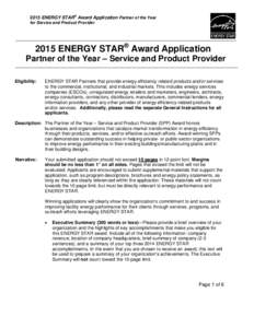 2015 ENERGY STAR Awards General Instructions for Partner of the Year - Partner of the Year – Service and Product Provider