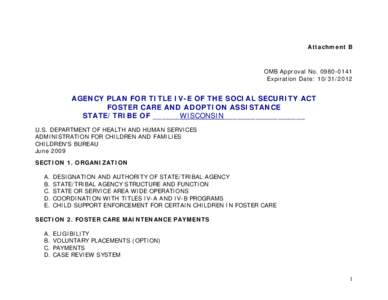 Agency Plan for Title IV E of the Social Security Act -- Foster Care and Adoption Assistance of Wisconsin