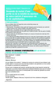 Modèles de lettre Argent / Assurance-vie  Demande de rachat d’une partie ou de la totalité du montant de votre contrat d’assurance-vie ou de capitalisation