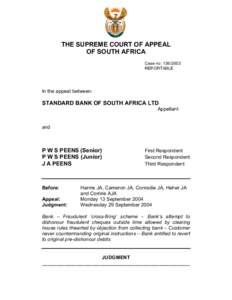 THE SUPREME COURT OF APPEAL OF SOUTH AFRICA Case no: [removed]REPORTABLE  In the appeal between: