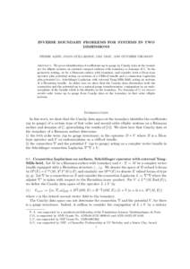 INVERSE BOUNDARY PROBLEMS FOR SYSTEMS IN TWO DIMENSIONS PIERRE ALBIN, COLIN GUILLARMOU, LEO TZOU, AND GUNTHER UHLMANN Abstract. We prove identification of coefficients up to gauge by Cauchy data at the boundary for ellip