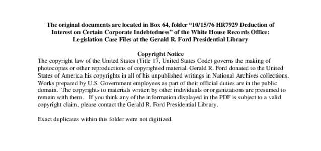 [removed]HR7929 Deduction of Interest on Certain Corporate Indebtedness