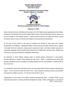 Senate Appropriations 63rd Legislative Assembly State of North Dakota Testimony of Fort Berthold Community College Russell D. Mason Jr., President