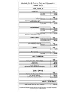 Kimball City & County Park and Recreation Rates 2014 GOLF DAILY