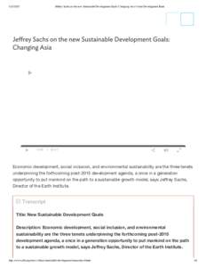 Jeffrey Sachs on the new Sustainable Development Goals: Changing Asia | Asian Development Bank Jeffrey Sachs on the new Sustainable Development Goals: Changing Asia