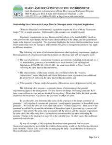 MARYLAND DEPARTMENT OF THE ENVIRONMENT  Land Management Administration • Waste Diversion and Utilization Program 1800 Washington Blvd. • Suite 610 • Baltimore Maryland[removed]3314 • [removed] • ht