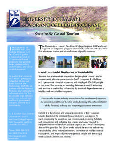 UNIVERSITY OF HAWAI‘I SEA GRANT COLLEGE PROGRAM Sustainable Coastal Tourism T