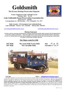Goldsmith The Pyrenees Heritage Preservation Magazine Feature Supplement of the Goldsmith Gazette February 2014 No 125  Lake Goldsmith Steam Preservation Association Inc