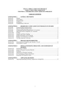 TITLE 6 –TRIBAL ASSISTANCE PROGRAM PART IV- EDUCATION ASSISTANCE CHAPTER 4-2– HIGHER EDUCATION ASSISTANCE PROGRAM TABLE OF CONTENTS SUBCHAPTER A GENERAL PROVISIONS