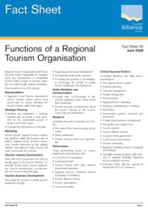 Fact Sheet Functions of a Regional Tourism Organisation Fact Sheet 05 June 2008