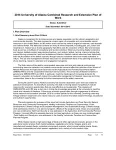 2014 University of Alaska Combined Research and Extension Plan of Work Status: Submitted Date Submitted: [removed]I. Plan Overview