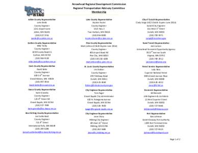 Arrowhead Regional Development Commission Regional Transportation Advisory Committee Membership Aitkin County Representative John Welle County Engineer