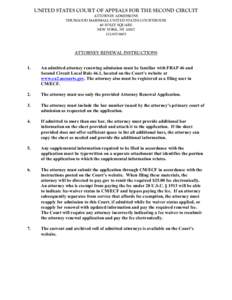 UNITED STATES COURT OF APPEALS FOR THE SECOND CIRCUIT ATTORNEY ADMISSIONS THURGOOD MARSHALL UNITED STATES COURTHOUSE 40 FOLEY SQUARE NEW YORK, NY[removed]8603