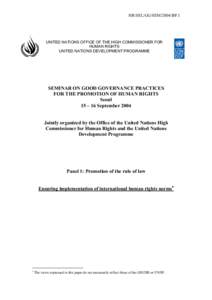 HR/SEL/GG/SEM/2004/BP.1  UNITED NATIONS OFFICE OF THE HIGH COMMISSIONER FOR HUMAN RIGHTS UNITED NATIONS DEVELOPMENT PROGRAMME