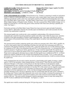 EXPANDED CHECKLIST ENVIRONMENTAL ASSESSMENT COMPANY NAME: Tintina Resources Inc. Project: Black Butte Copper Aquifer Test 2014 PERMIT OR LICENSE: 00710   