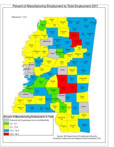Percent of Manufacturing Employment to Total Employment 2011 Mississippi = 12.9 DeSoto 8.4 Tunica