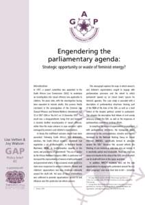 Engendering the parliamentary agenda: Strategic opportunity or waste of feminist energy? Introduction