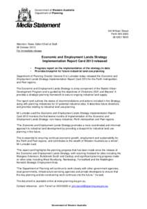 Government of Western Australia Department of Planning Media Statement 140 William Street Perth WA 6000