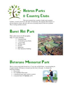 Hebron Parks & Country Clubs The town currently has a number of parks and recreation facilities, owned by the Town, the State of Connecticut, the regional school district, or private property owners, that serve the activ