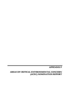 Areas of Critical Environmental Concern (ACEC) Nomination Report