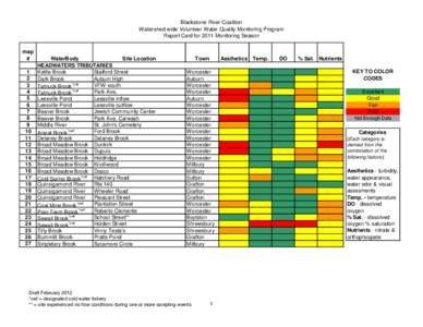 Blackstone River Coalition Watershed-wide Volunteer Water Quality Monitoring Program Report Card for 2011 Monitoring Season map # 1