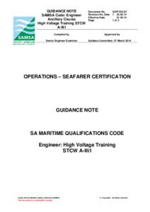 GUIDANCE NOTE SAMSA Code: Engineer Ancillary Course High Voltage Training STCW A-III/I