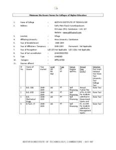 Minimum Disclosure Norms for Colleges of Higher Education  1. Name of College