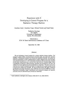 Health / Computing / Medical physics / Formal methods / Theoretical computer science / Therapy / Information and communications technology / Radiation therapy / Z notation / Computer / Software